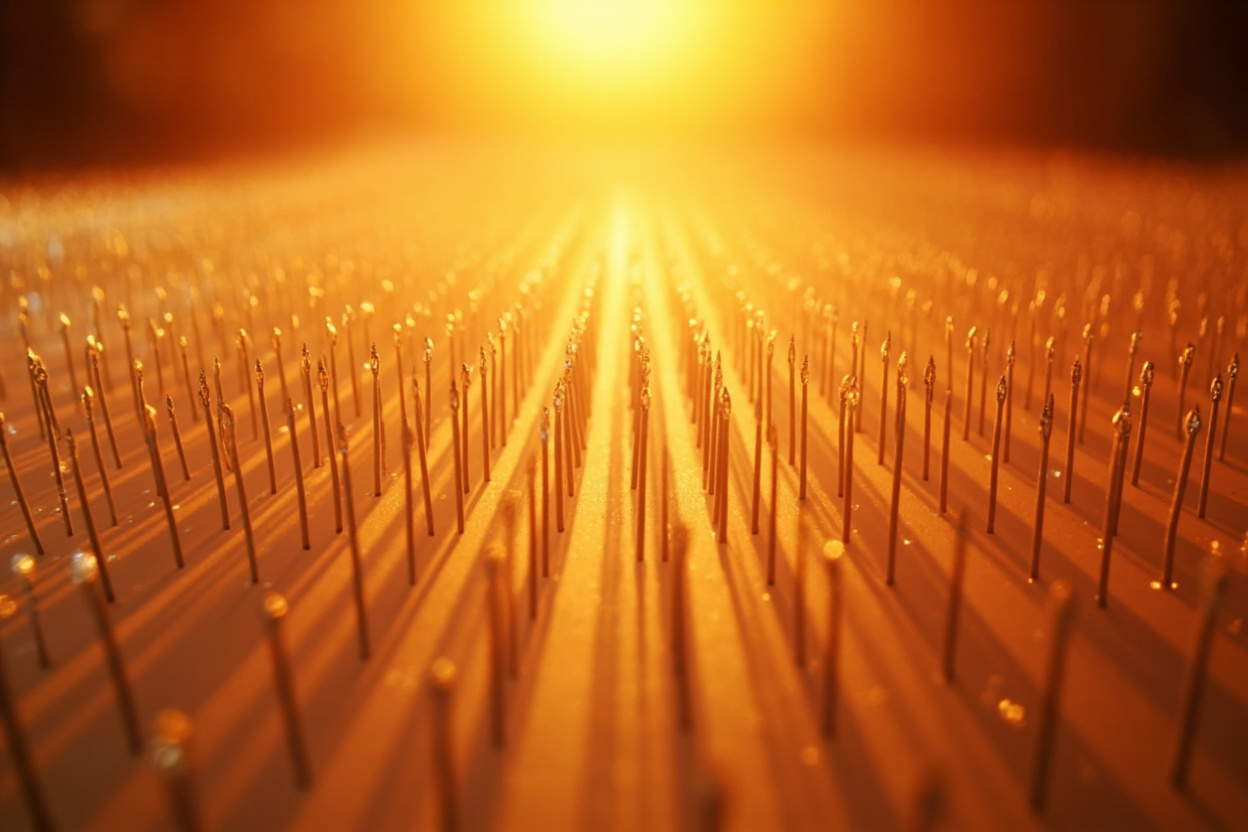 Acupuncture needles arranged to create a path, symbolizing lead generation for an acupuncture practice.